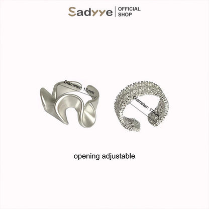 Sadyye Gelombang Renda Zirkon Cincin Cincin yang Dapat Disesuaikan Matte Wanita Pembukaan