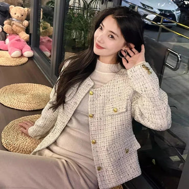 EMITA BLOOM outer hitam crop top lengan panjang kondangan wanita kekinian korean style lebaran 2026 tweed blazer wanita premium