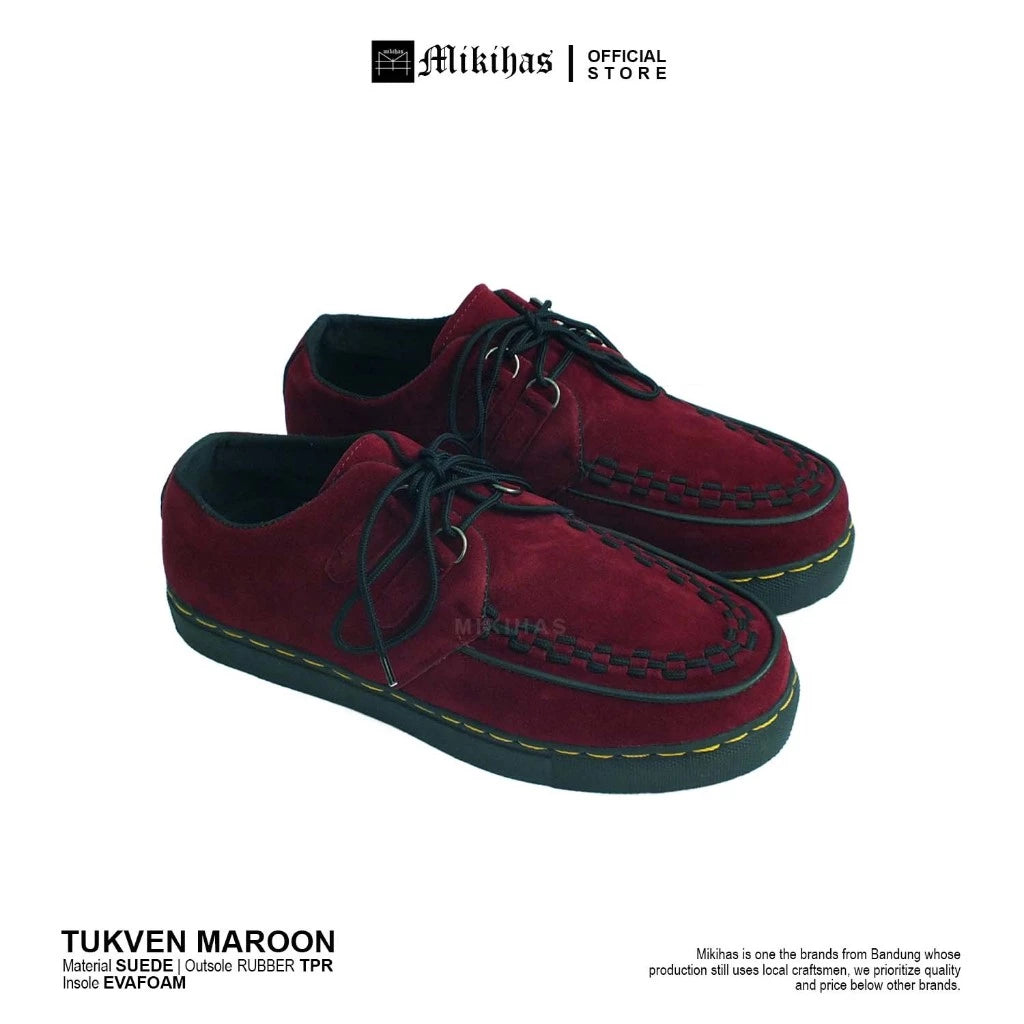 Mikihas Tukmar - Sepatu Pria Oxford Kulit Suede Merah Maroon Big Size 39-44