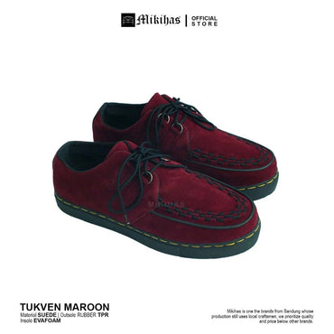 Mikihas Tukmar - Sepatu Pria Oxford Kulit Suede Merah Maroon Big Size 39-44