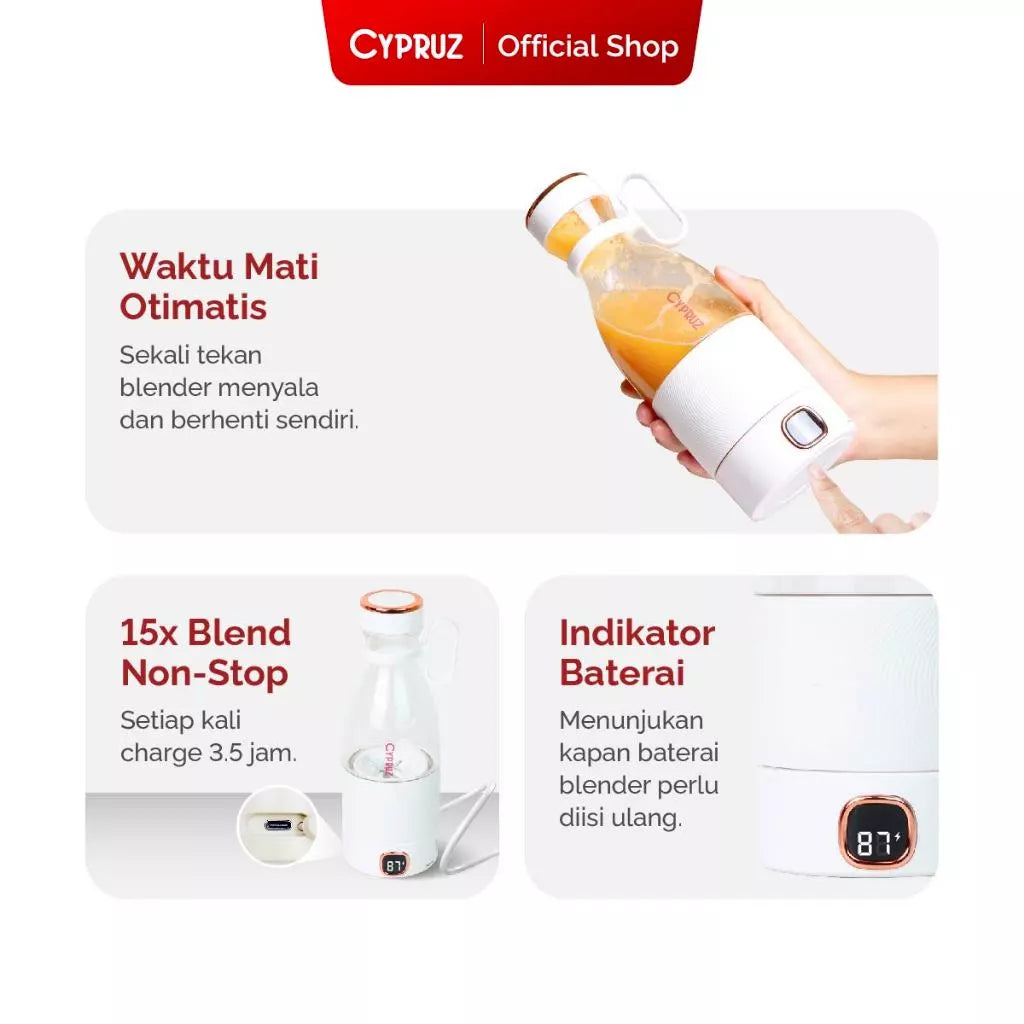 Cypruz USB Blender Portable dan Indicator Low Watt