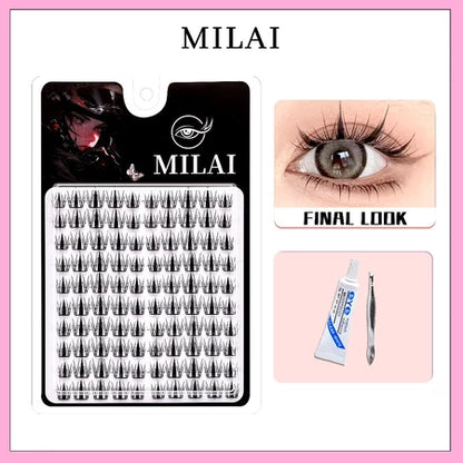 MILAI A91 Natural / Korean Bervolume Bulumata Palsu Serat Kapas Hitam Pekat 10-12mm