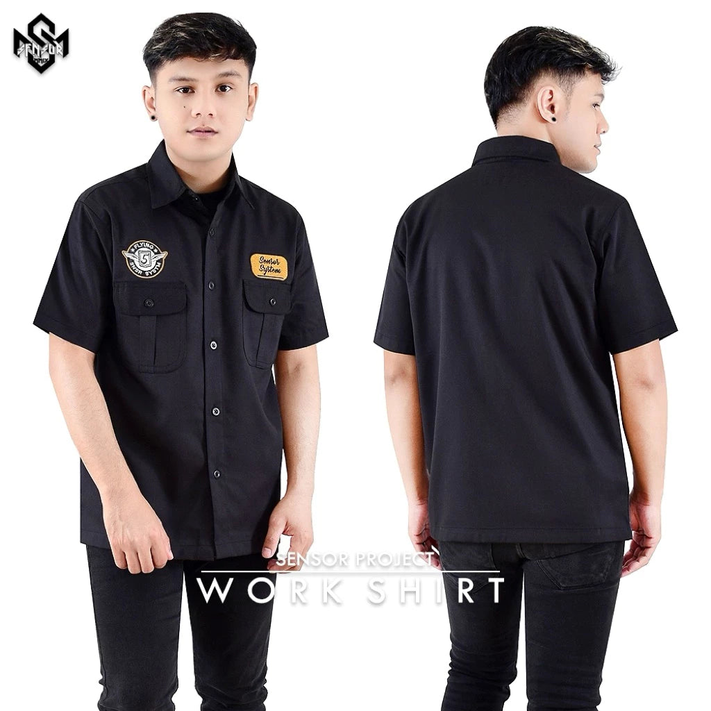 SIXPRO - Kemeja Pria Workshirt Sensor System Kemeja Casual Lengan Pendek Full Bordir Original