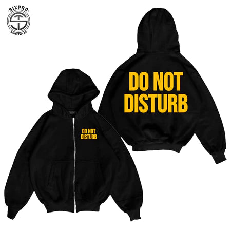 SIXPRO - Jaket Sweater Hoodie Boxy Zipper Do Not Disturb Black Self Control Unisex Oversize