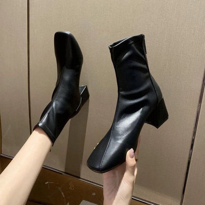 Boots Kulit Wanita Modern Fashion Casual Korean Style Terbaru - 0306