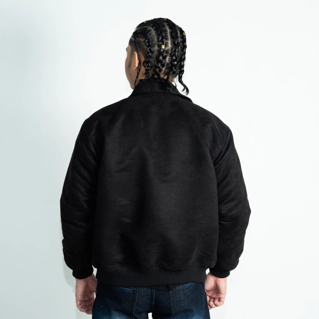 BOZRVK Suede Jaket Pria Kasual Black Snap Button