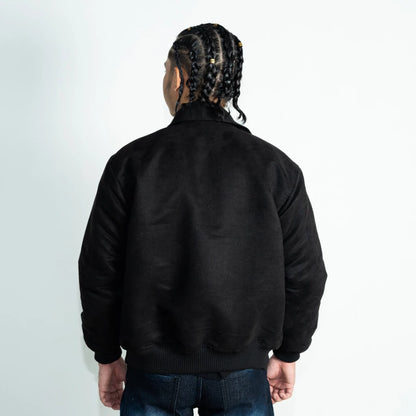 BOZRVK Suede Jaket Pria Kasual Black Snap Button