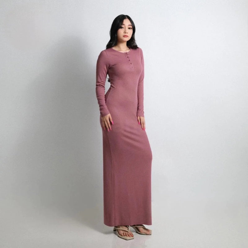 TERLARIS Dress Arisha | Arisha Casual Long Dress Wanita Knit Kancing Korean Style / Dress press bodycon / Dress pantai KNIT RIB
