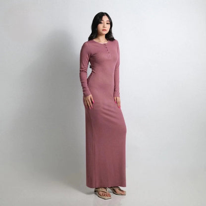 TERLARIS Dress Arisha | Arisha Casual Long Dress Wanita Knit Kancing Korean Style / Dress press bodycon / Dress pantai KNIT RIB