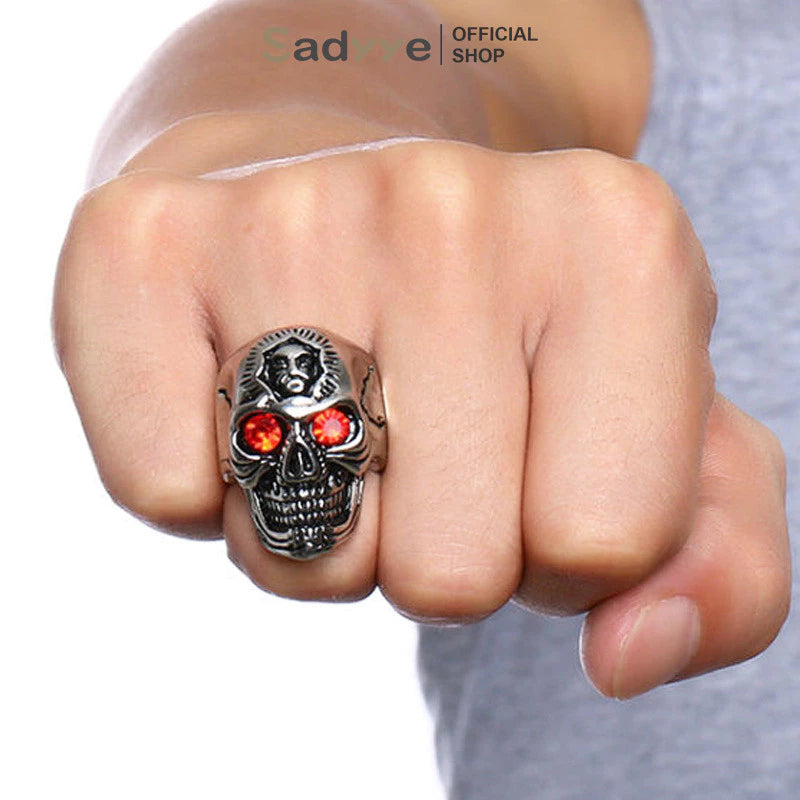 Sadyye Cincin Titanium Bentuk Tren Mode Rubi Bertahtakan Batu Vintage Pria Cincin Hip-Hop Aksesoris