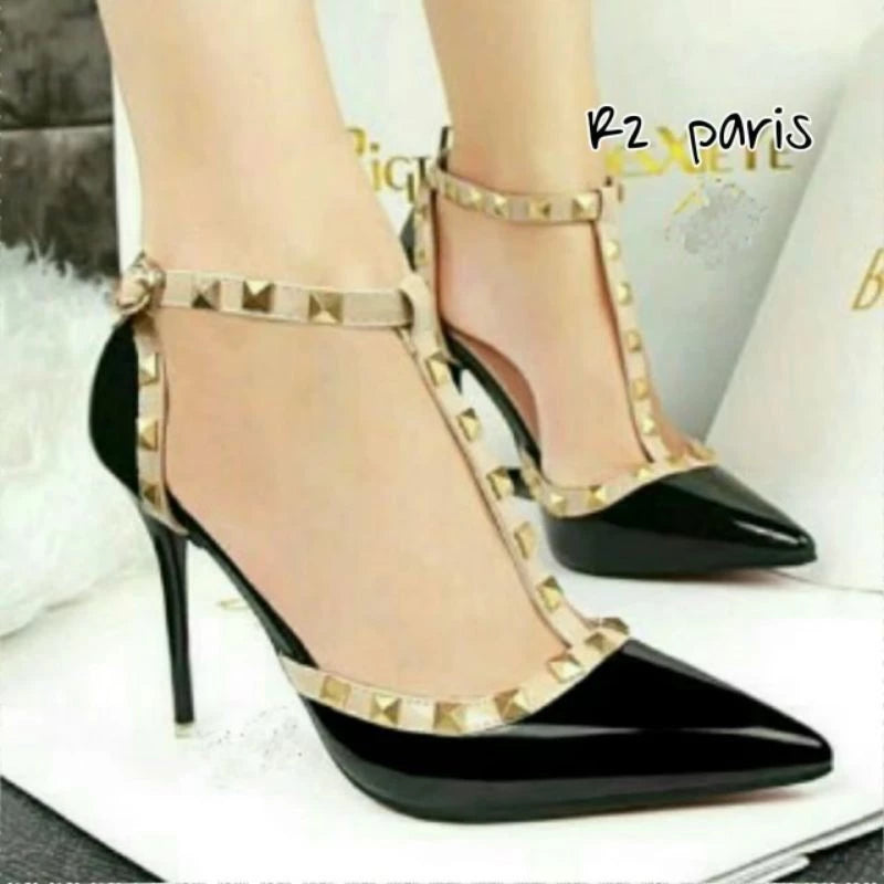 Jual High Heels Stap Melton hitam Diskon