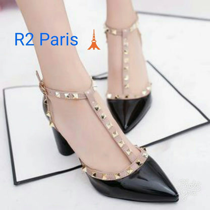 Promo Sanda High Heels Wanita Studs Manolo Abu. Putih. Pink. Hitam R2 Diskon