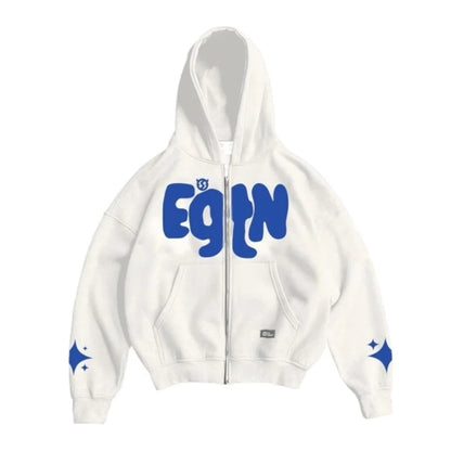 SIXPRO - Hoodie Boxy Zipper Oversize Starboy Broken Putih Pria Wanita Premium