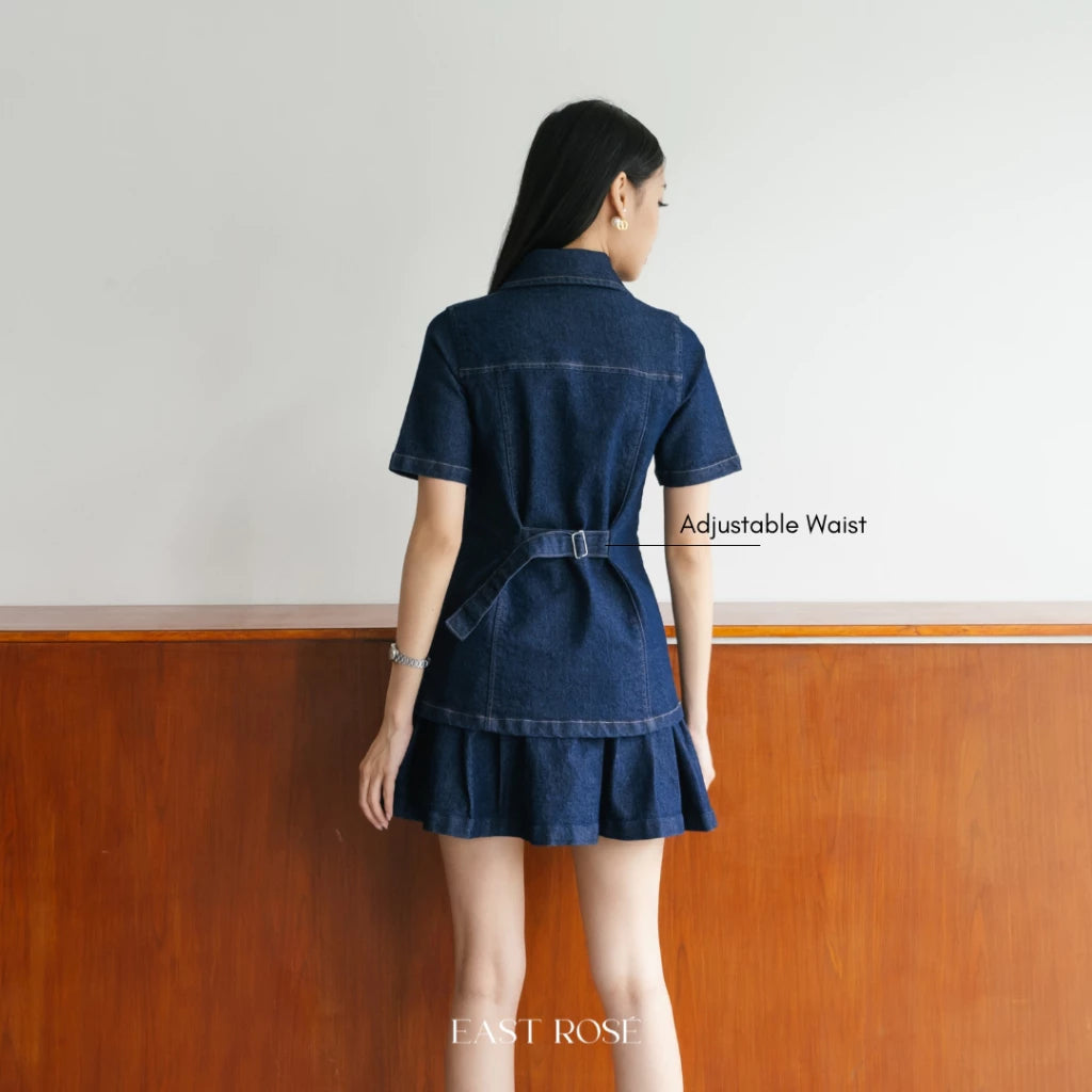 [EastRose] Shea Denim Top | Atasan Denim | Top Jeans Wanita | Kemeja Lengan Pendek Jeans | Denim Top Lengan Pendek