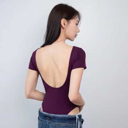 NZINGA Yebin Bodysuit Wanita l Atasan Wanita l Bodysuit Basic Lengan Pendek l Leher Bulat Wanita l Backless Bodysuit l l Ukuran S - XXL
