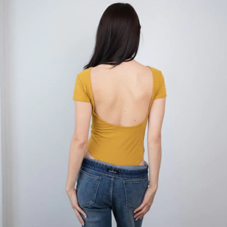 NZINGA Yebin Bodysuit Wanita l Atasan Wanita l Bodysuit Basic Lengan Pendek l Leher Bulat Wanita l Backless Bodysuit l l Ukuran S - XXL