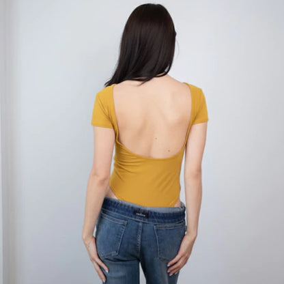 NZINGA Yebin Bodysuit Wanita l Atasan Wanita l Bodysuit Basic Lengan Pendek l Leher Bulat Wanita l Backless Bodysuit l l Ukuran S - XXL