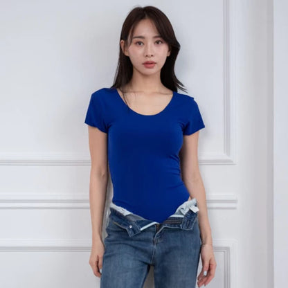 NZINGA Yebin Bodysuit Wanita l Atasan Wanita l Bodysuit Basic Lengan Pendek l Leher Bulat Wanita l Backless Bodysuit l l Ukuran S - XXL