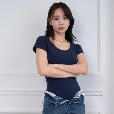 NZINGA Yebin Bodysuit Wanita l Atasan Wanita l Bodysuit Basic Lengan Pendek l Leher Bulat Wanita l Backless Bodysuit l l Ukuran S - XXL