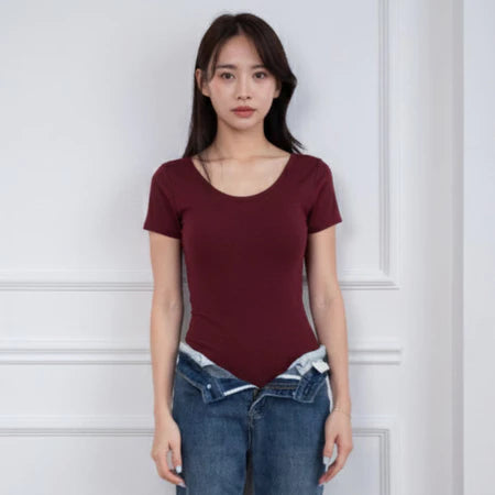 NZINGA Yebin Bodysuit Wanita l Atasan Wanita l Bodysuit Basic Lengan Pendek l Leher Bulat Wanita l Backless Bodysuit l l Ukuran S - XXL
