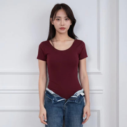 NZINGA Yebin Bodysuit Wanita l Atasan Wanita l Bodysuit Basic Lengan Pendek l Leher Bulat Wanita l Backless Bodysuit l l Ukuran S - XXL