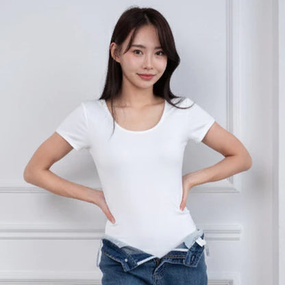 NZINGA Yebin Bodysuit Wanita l Atasan Wanita l Bodysuit Basic Lengan Pendek l Leher Bulat Wanita l Backless Bodysuit l l Ukuran S - XXL