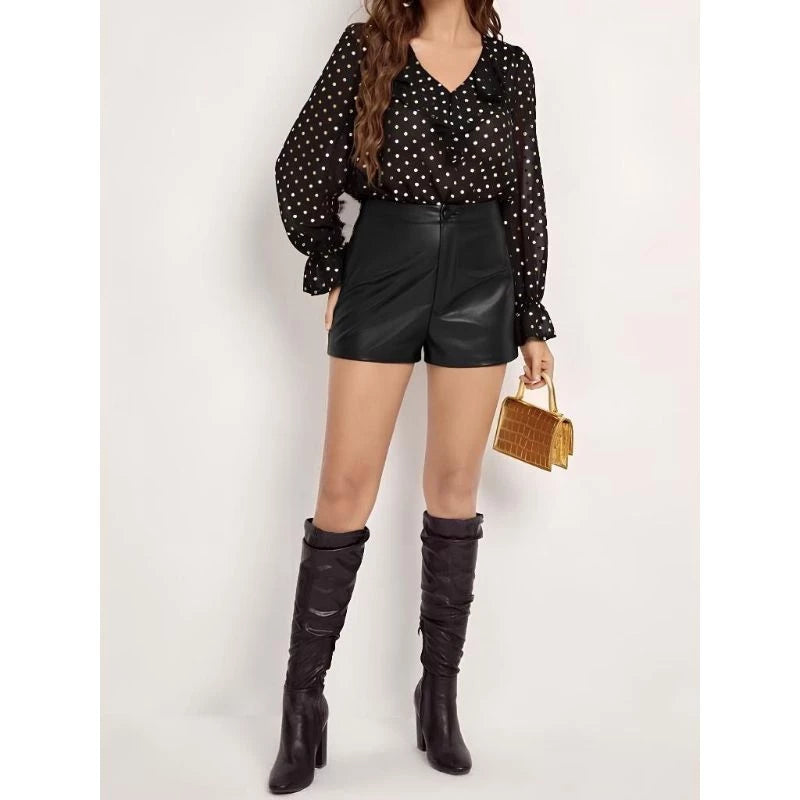• CELENA KULIT PENDEK WANITA SHORT PANTS PU LEATHER HIGH WAIST
