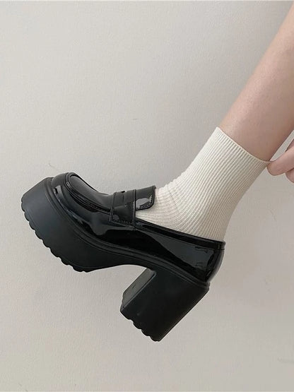 {Sedikit lebih besar satu ukuran}35-40 Sepatu Loafers Platform Wanita Anti Air - Tali Depan, Tinggi 8cm, Nyaman & Stylish