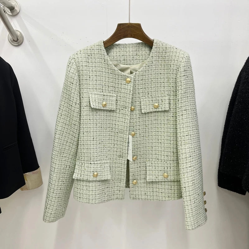 EMITA BLOOM outer hitam crop top lengan panjang kondangan wanita kekinian korean style lebaran 2026 tweed blazer wanita premium