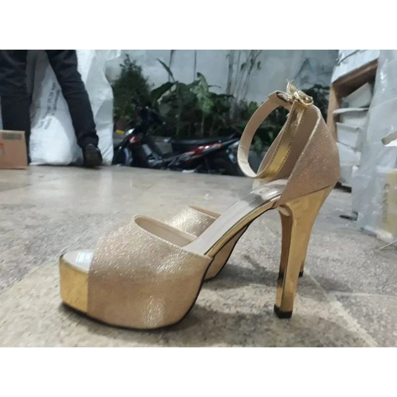 Jual Sepatu High Heels Straps Wanita Glitter Hak 13cm Ananta Silver Gold R2 Berkualitas