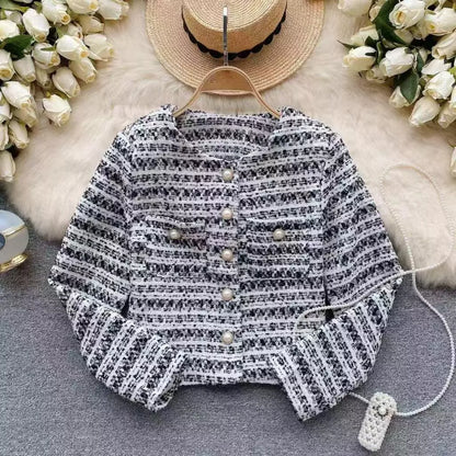 EMITA BLOOM spring outer biru kondangan wanita kekinian lengan panjang korean style lebaran 2026 tweed blazer batik wanita premium