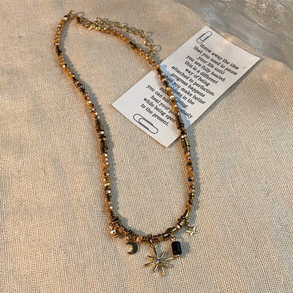 Set Kalung dan Gelang Wanita Gaya Vintage Manik Emas Ornamen Bulan Bintang Couple Fashion Aesthetic