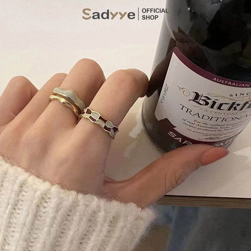 Sadyye Cincin Kotak-kotak Vintage Enamel Perancis Desain Cincin Jari Telunjuk Terbuka Checkerboard