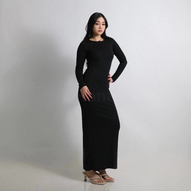 TERLARIS Dress Arisha | Arisha Casual Long Dress Wanita Knit Kancing Korean Style / Dress press bodycon / Dress pantai KNIT RIB