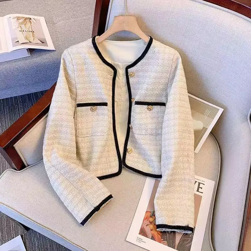 EMITA BLOOM baju atasan outer pesta pink soft crop top lengan panjang kondangan simple elegan wanita kekinian korean style tweed