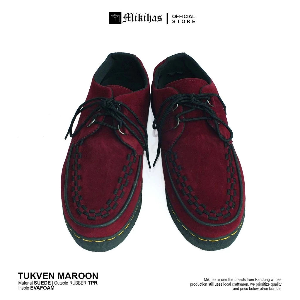 Mikihas Tukmar - Sepatu Pria Oxford Kulit Suede Merah Maroon Big Size 39-44