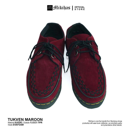 Mikihas Tukmar - Sepatu Pria Oxford Kulit Suede Merah Maroon Big Size 39-44