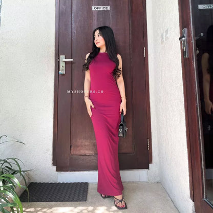 Luna Backless Dress Wanita Spandek Premium