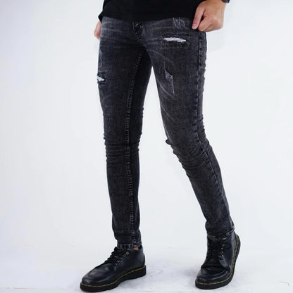 BOZRVK Ripped Jeans Skinny Fit Black Wash Stretch
