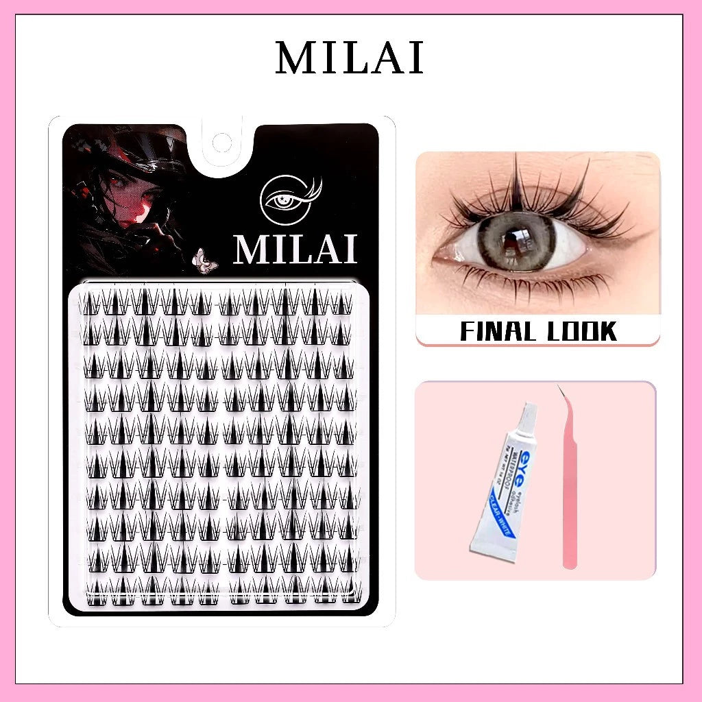 MILAI A91 Natural / Korean Bervolume Bulumata Palsu Serat Kapas Hitam Pekat 10-12mm