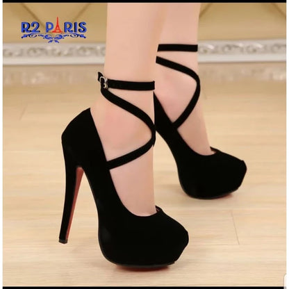 Jual High Heels Straps Giani Hitam & Merah Berkualitas