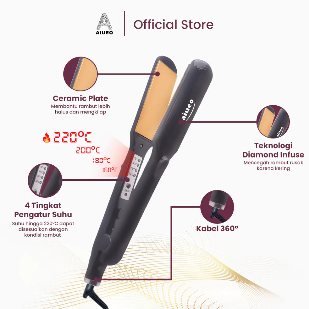 AIUEO Catokan Rambut 823 Alat Catok 3 in1 Meluruskan Keriting dan Blow Rambut Daya Rendah - Warna Hitam