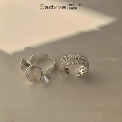 Sadyye Gelombang Renda Zirkon Cincin Cincin yang Dapat Disesuaikan Matte Wanita Pembukaan