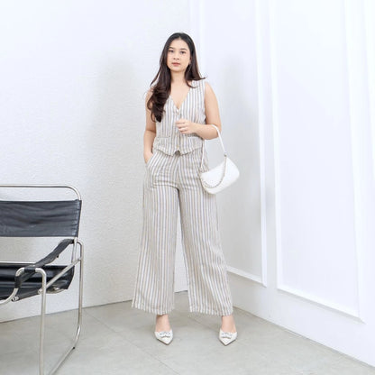 [GURLBUCKET] Jenevi Stripe Set / Vest / Longpant / Atasan / Celana Panjang / Oneset Linen ''Pakaian Wanita''