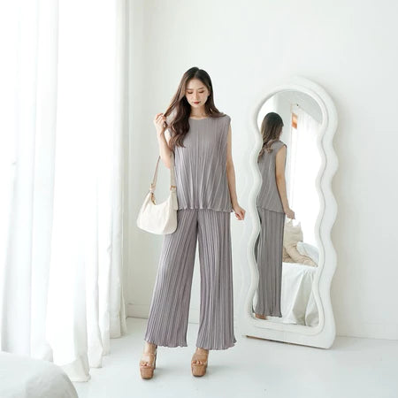 One Set Plisket / Setelan Plisket / Oneset Tanktop Kulot Plisket / Atasan Plisket / Kulot Plisket
