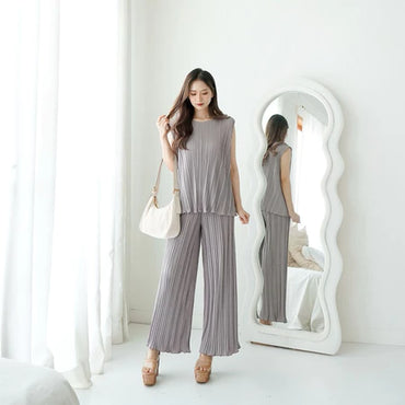 One Set Plisket / Setelan Plisket / Oneset Tanktop Kulot Plisket / Atasan Plisket / Kulot Plisket