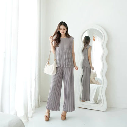 One Set Plisket / Setelan Plisket / Oneset Tanktop Kulot Plisket / Atasan Plisket / Kulot Plisket