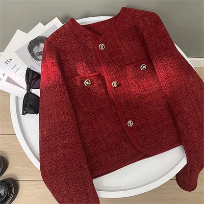EMITA BLOOM jacket outer hitam polos kondangan wanita kekinian lebaran 2026 korean outer crop top lengan panjang tweed blazer wanita