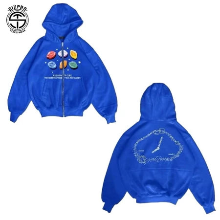 SIXPRO - Hoodie Boxy Zipper Elegance Biru Oversize Unisex Pria Wanita Termurah