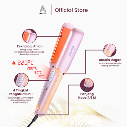 AIUEO Catokan Rambut Rosi 459 Catok Rambut 3in1 220°C Nano Silver Hair Straightener - Curly - Blow Warna Pink
